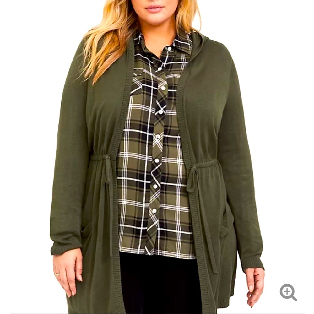TORRID Women’s Olive Green drawstring hooded cardigan. Sz 3